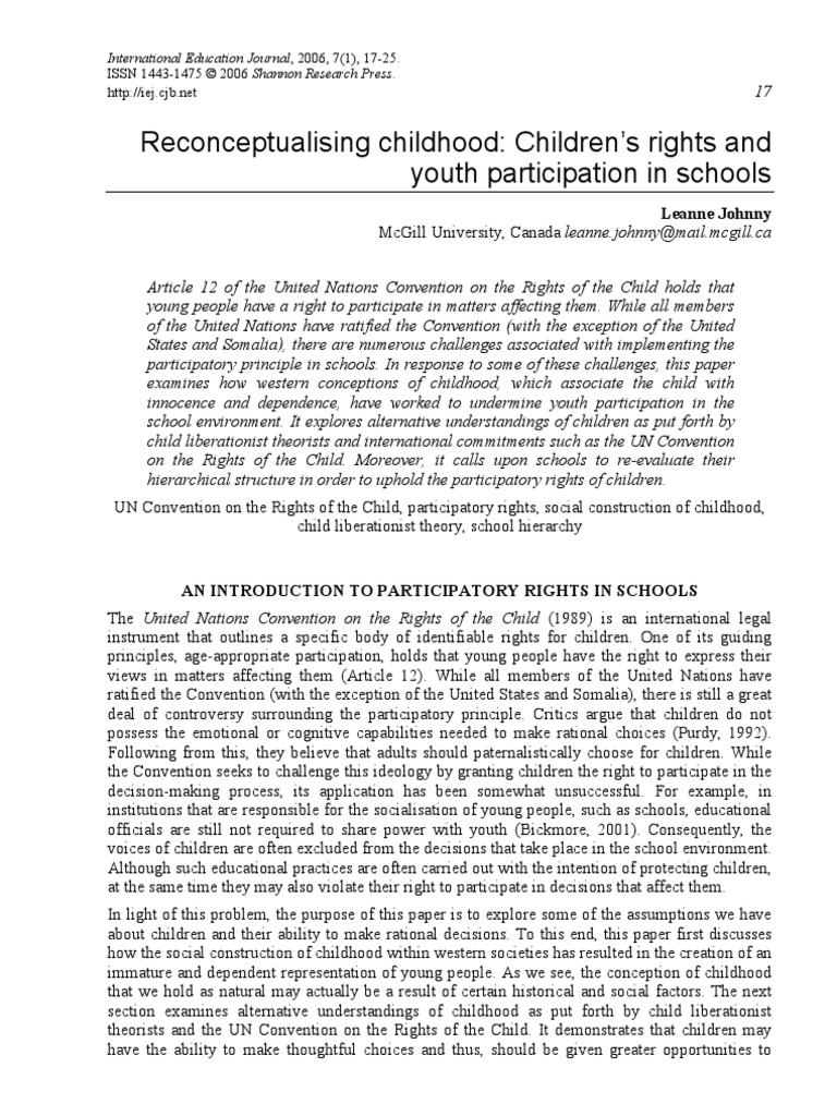 Reconceptualising Childhood PDF Childhood Youth