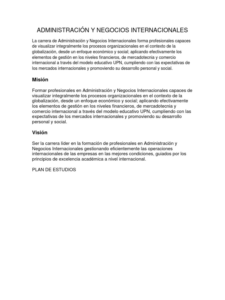 Administración de Negocios Internacionales UPN | PDF | Negocios ...