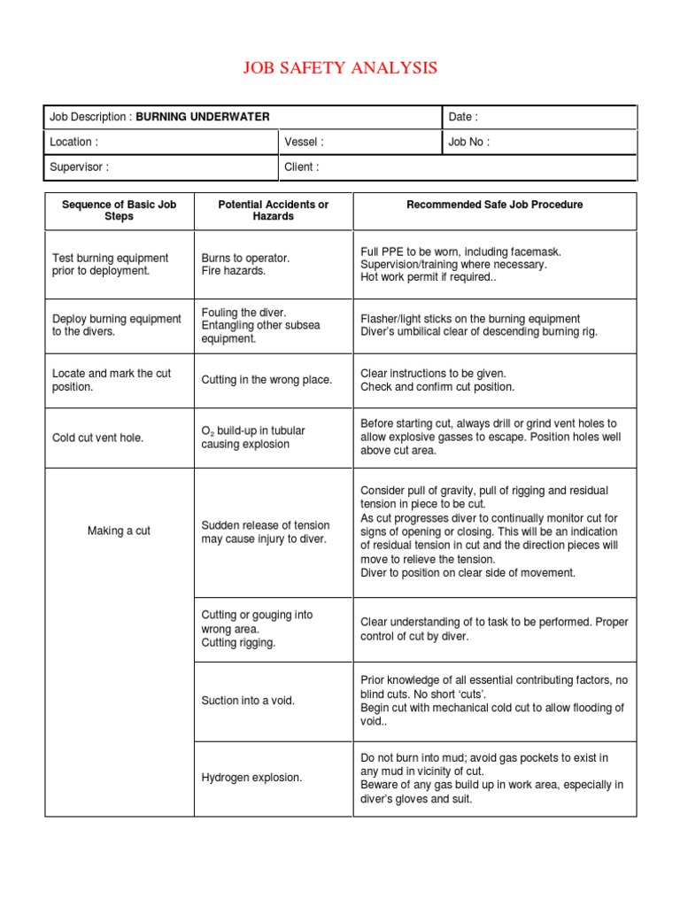 jsa for welding Scuba Diving Safety