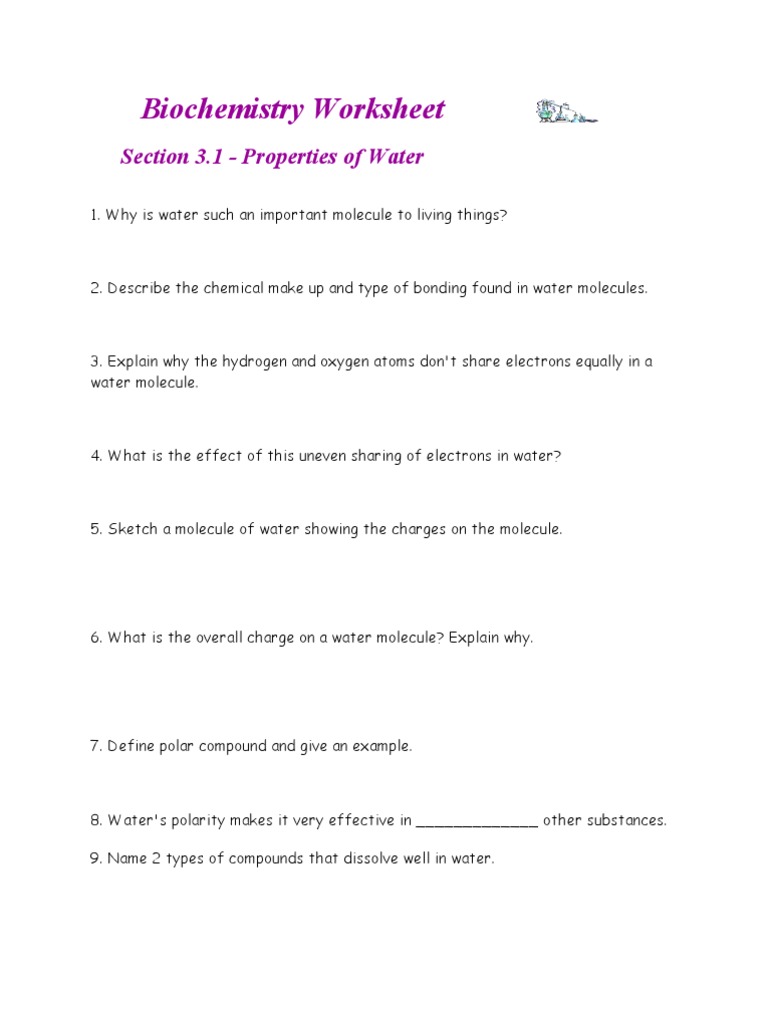 Worksheets Biochemistry Worksheet worksheets biochemistry worksheet tokyoobserver just another properties of water carbohydrates