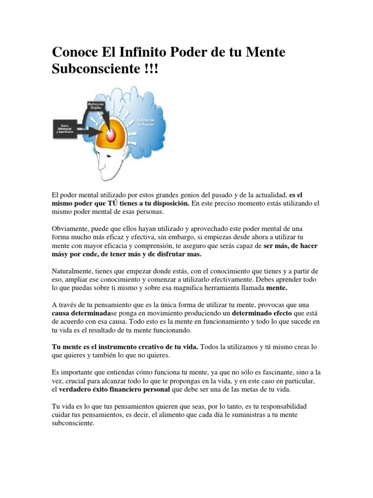 Conoce El Infinito Poder de Tu Mente Subconsciente | PDF | Mente ...