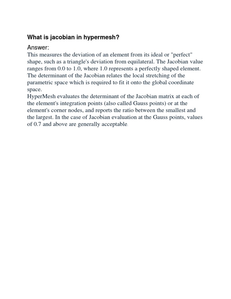 Understanding Jacobian in HyperMesh | PDF | Determinant | Shape