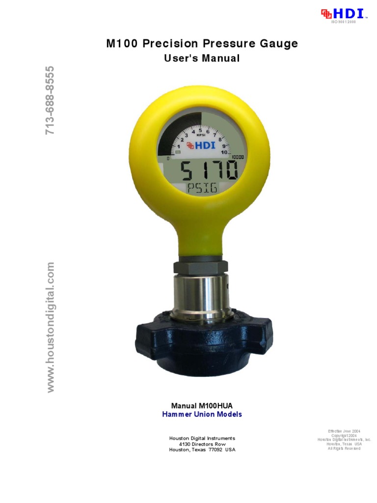 HDI 100 Mud Gauge Manual1 Calibration Pressure Measurement
