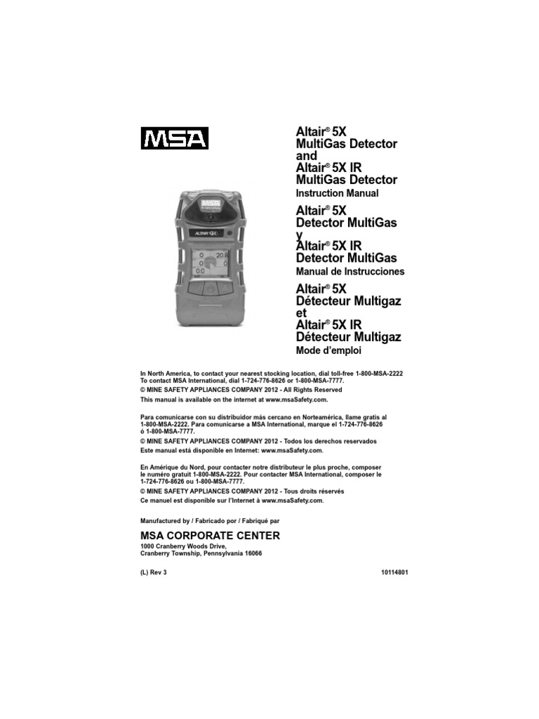 Altair 5X MultiGas Detector Manual | Electromagnetic Interference