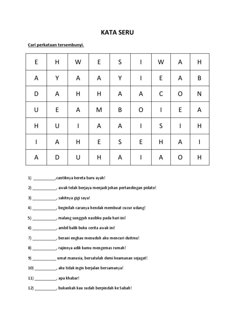 Kata Seru Bahasa Malaysia Tahun 3 Docx