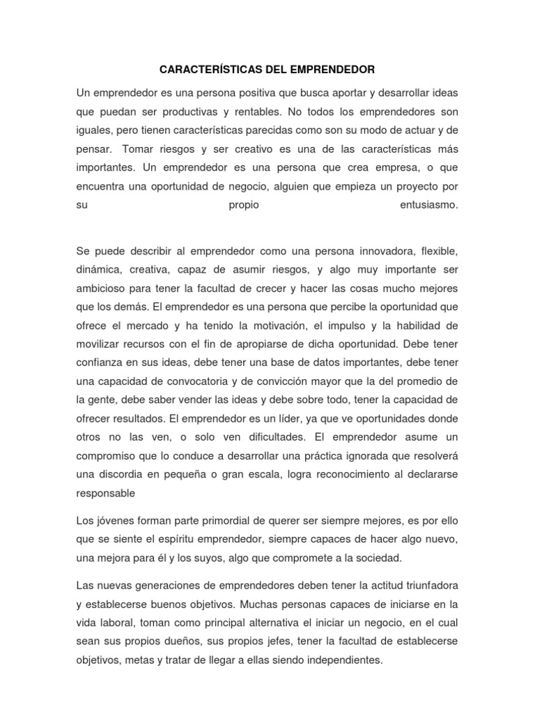 Características Clave Del Espíritu Emprendedor Pdf Iniciativa