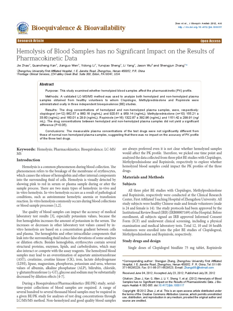 Hemolysis of Blood Samples Has No Significant Impact on the Results of