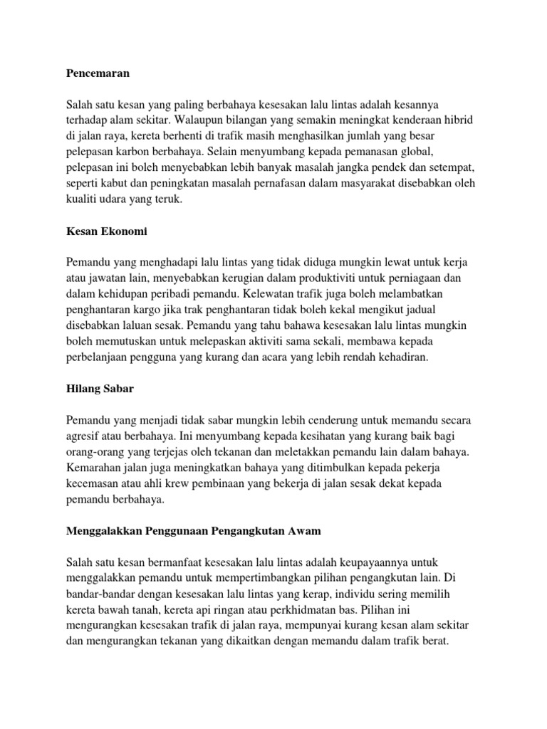 Kesan2 Kesesakan Lalu Lintas Pdf