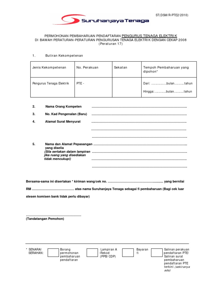 Borang Pembaharuan Pengurus Tenaga Elektrik V2 Pdf