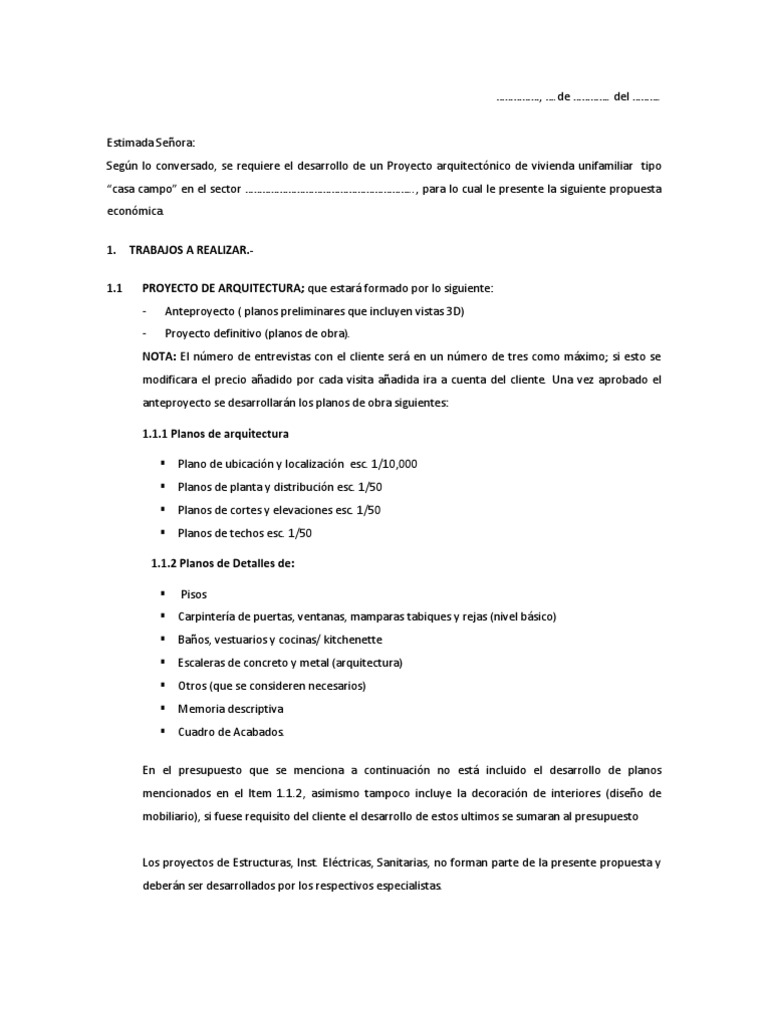 Propuesta Económica para Proyecto de Vivienda | PDF | Presupuesto ...