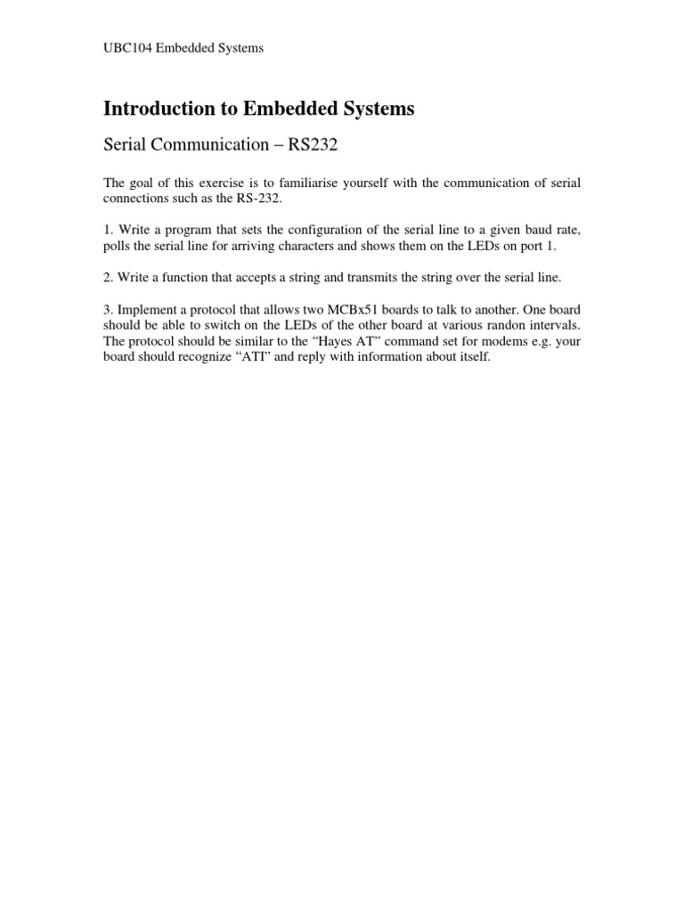 Introduction To Embedded Systems: Serial Communication - RS232 | PDF ...