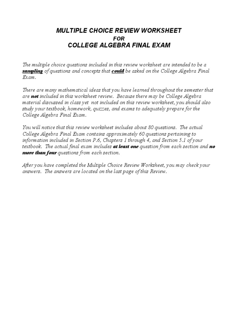 Printable College Algebra Worksheets Download, image size:768x1024