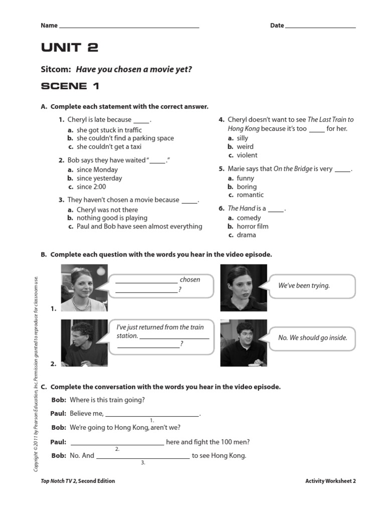 UNIT 02 TV Activity Worksheets PDF Leisure Entertainment (General)