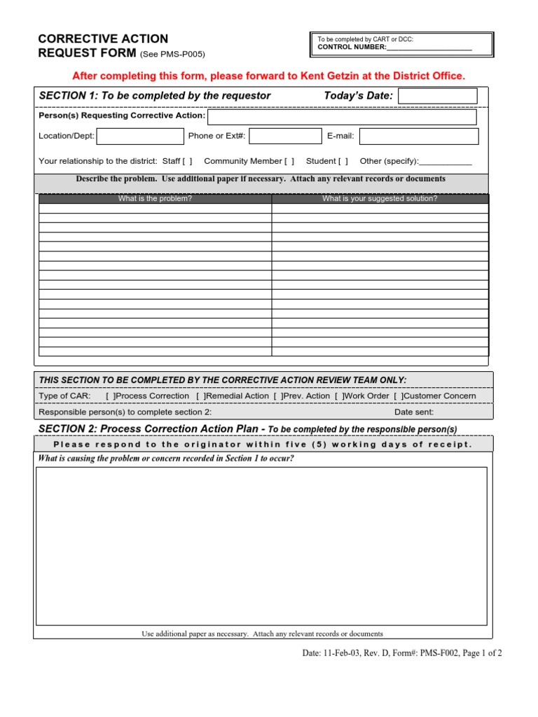 Corrective Action Request Form Template | PDF