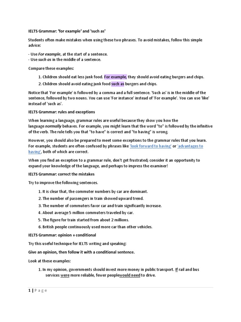 IELTS Grammar: 'For Example' and 'Such As': 'Look Forward To Having ...