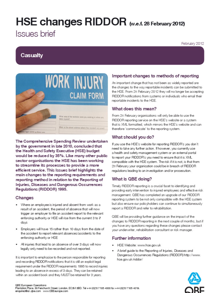 HSE RIDDOR Notifications v3.0 | Insurance | Occupational Safety And Health