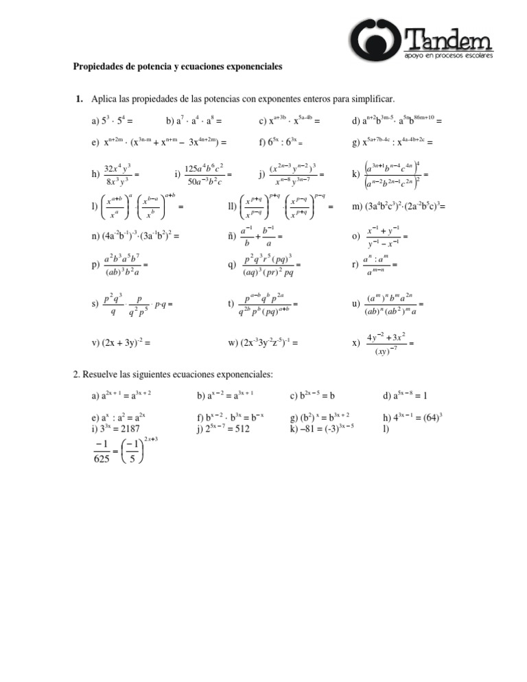 Propiedades De Potencia Y Ecuaciones Exponenciales Pdf