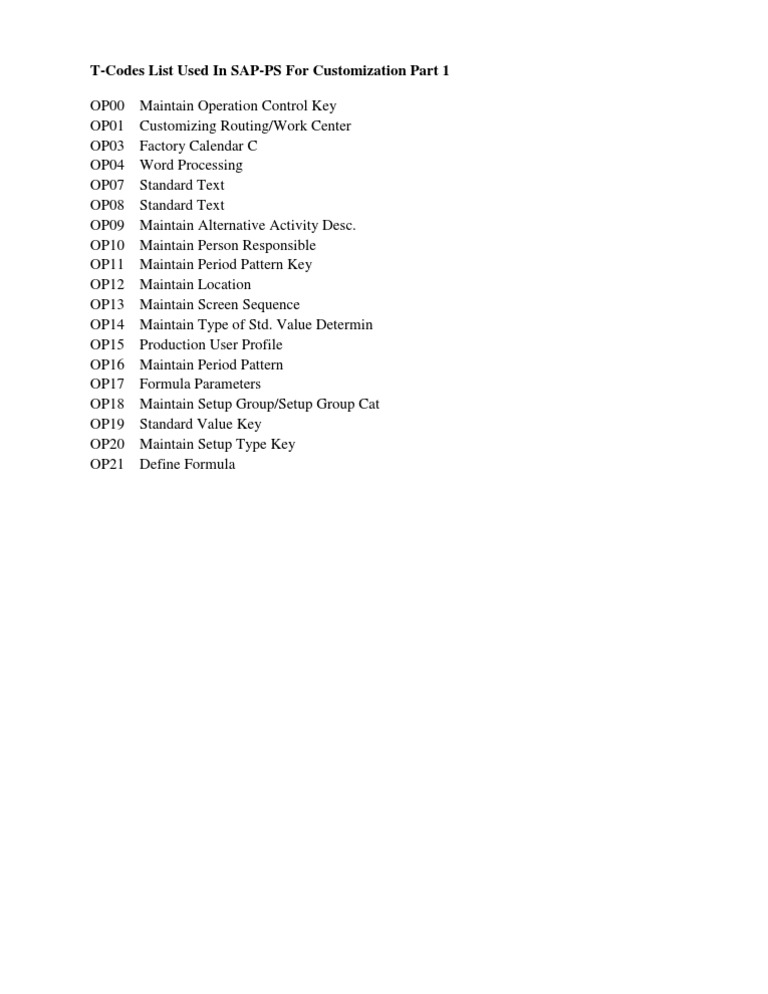 SAP-PS T-Codes for Customization | PDF | Business | Technology ...