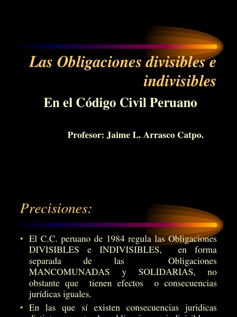 Las Obligaciones Divisibles E Indivisibles
