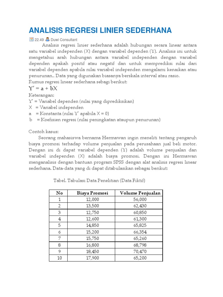 Analisis Regresi Linier Sederhana