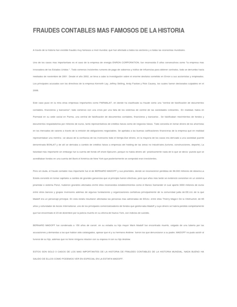 Fraudes Contables Famosos en la Historia | PDF | Economias | Fraude