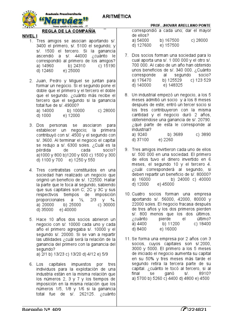 Problemas de Ganancias en Sociedades | PDF | Enseñanza de matemática ...