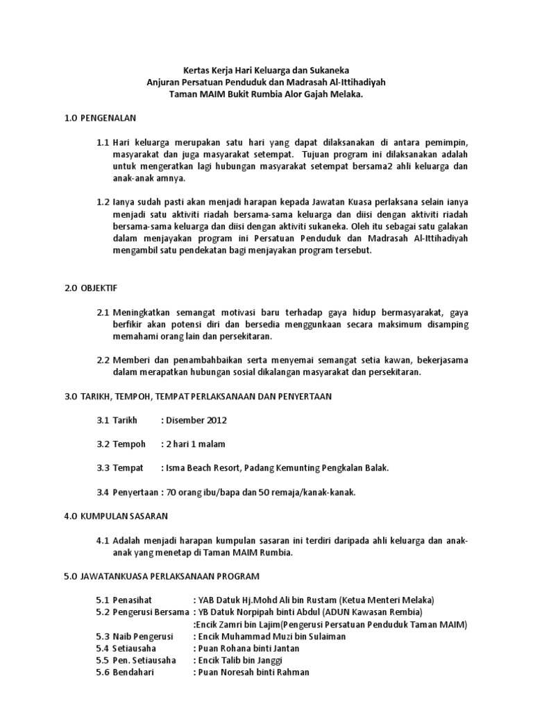 Kertas Kerja Hari Keluarga Dan Sukaneka