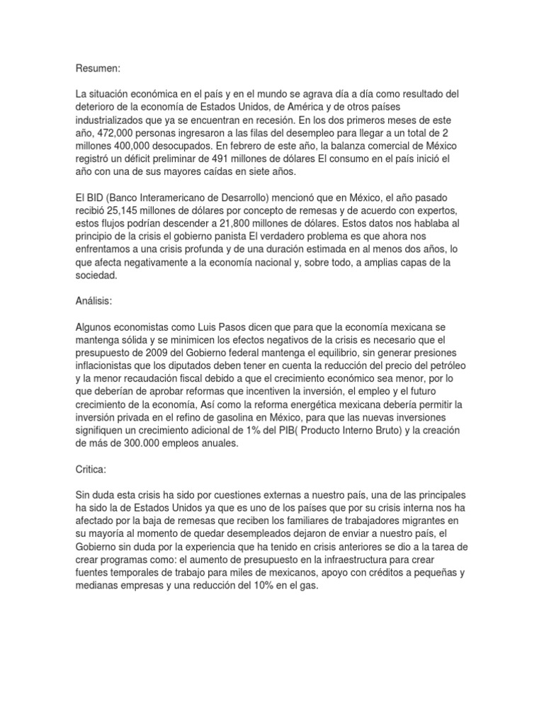 Ensayo de La Economia Actual