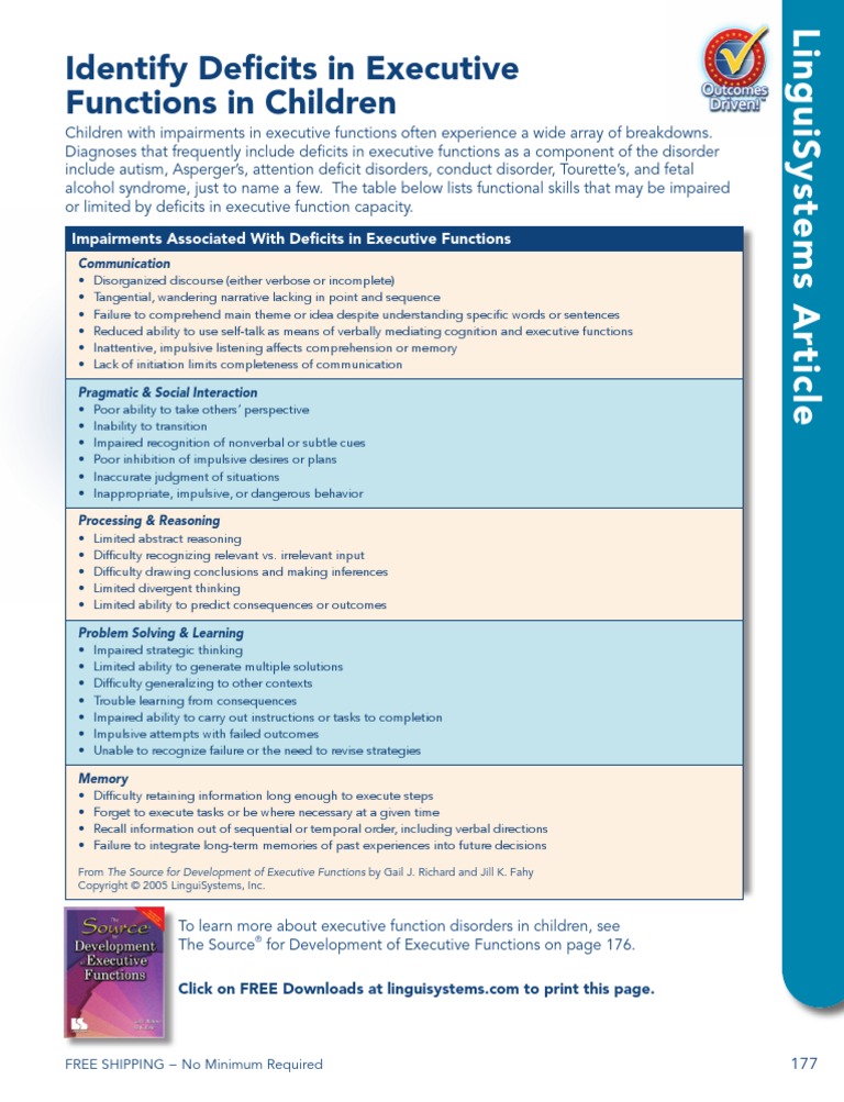 Identify Deficits in Executive Functions in Children Download Free