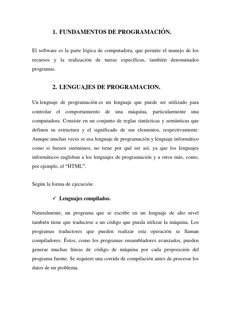 Fundamentos de Programación | PDF | Lenguaje de programación | Programa ...