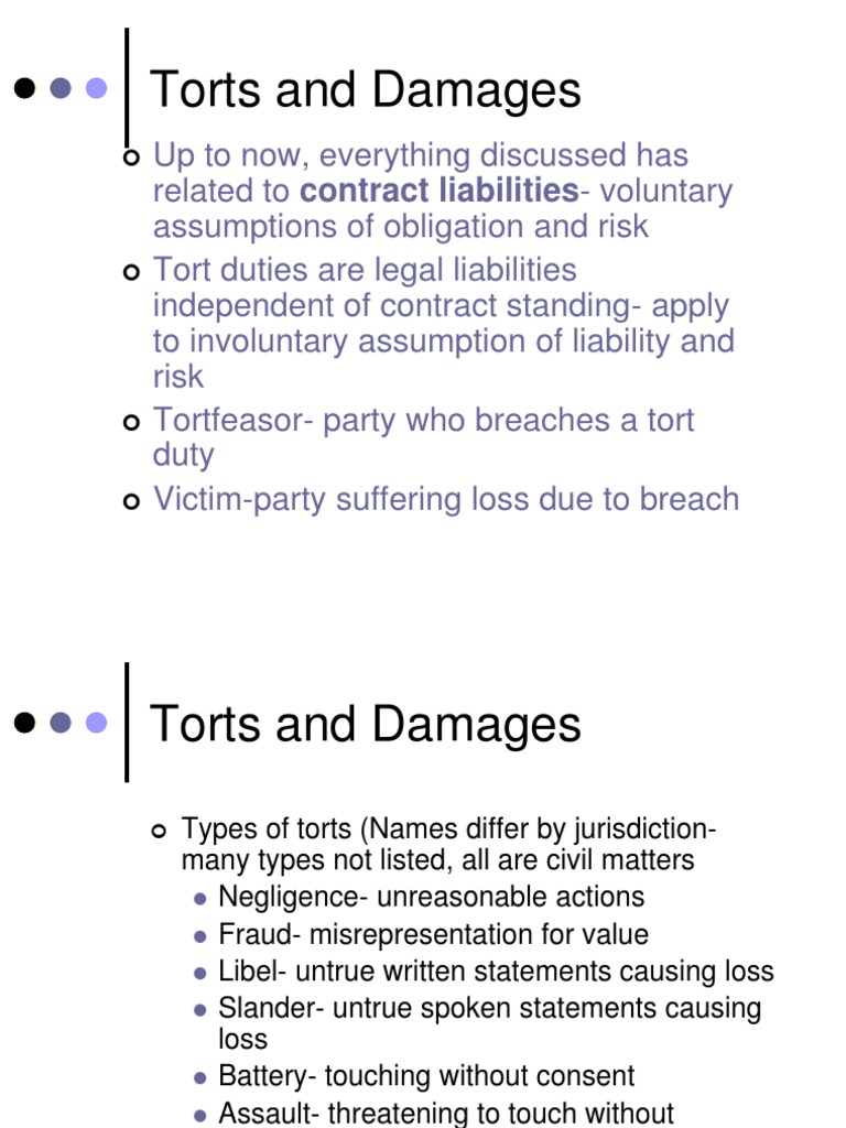 Types and Damages in Tort Law | PDF | Tort | Damages