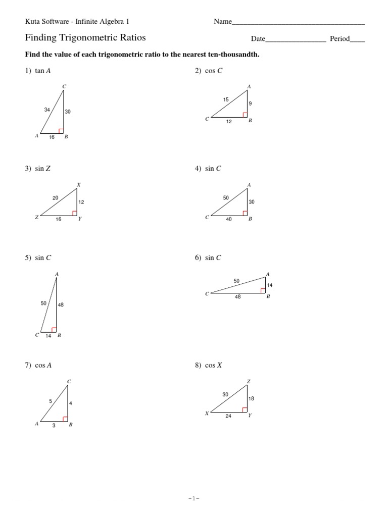 Finding Trigonometric Ratios  PDF  Trigonometric Functions  Sine Intended For Trigonometric Ratios Worksheet Answers