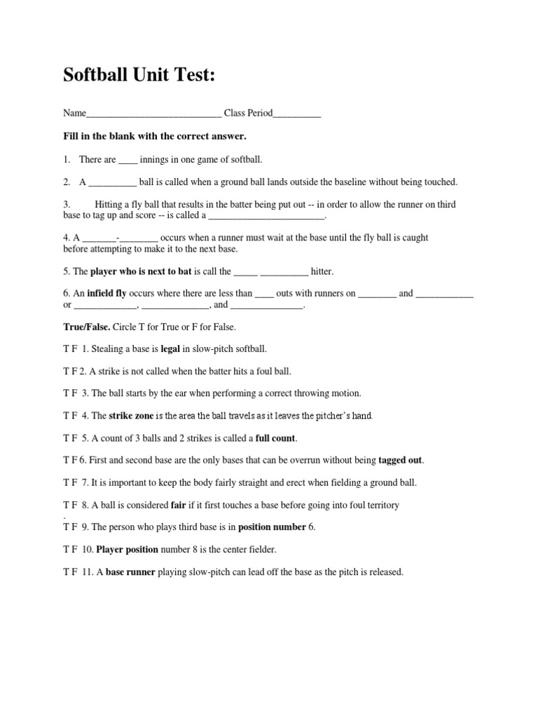Softball Unit Test Softball Baseball Field