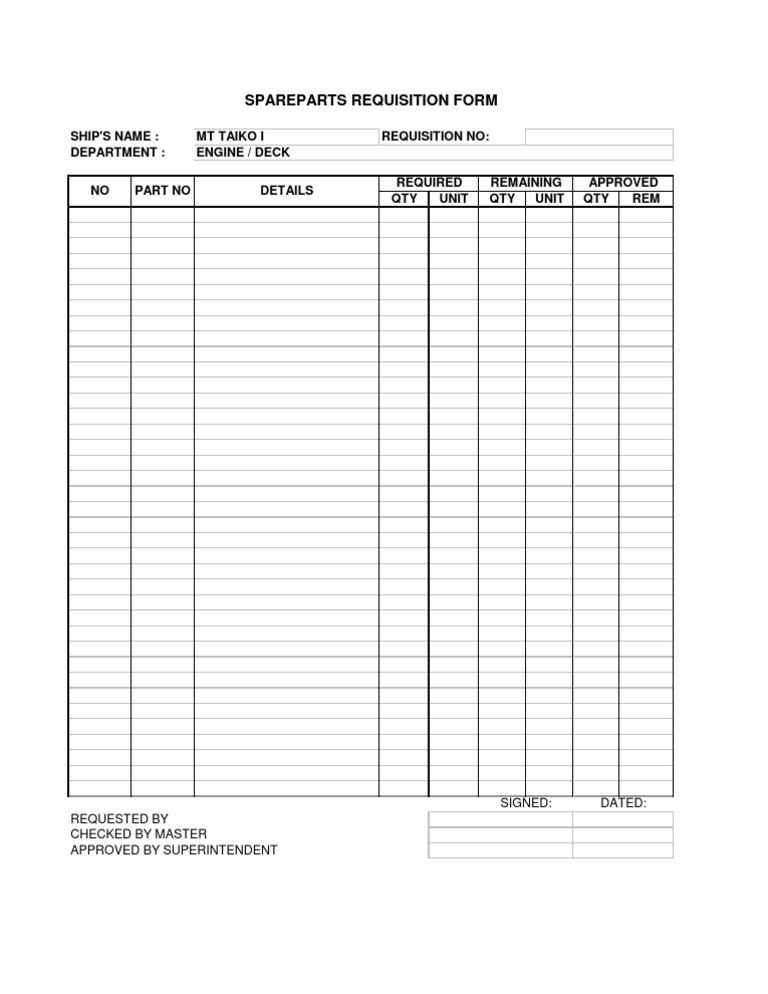 Spare Parts Requisition Form Template | PDF | Technology & Engineering