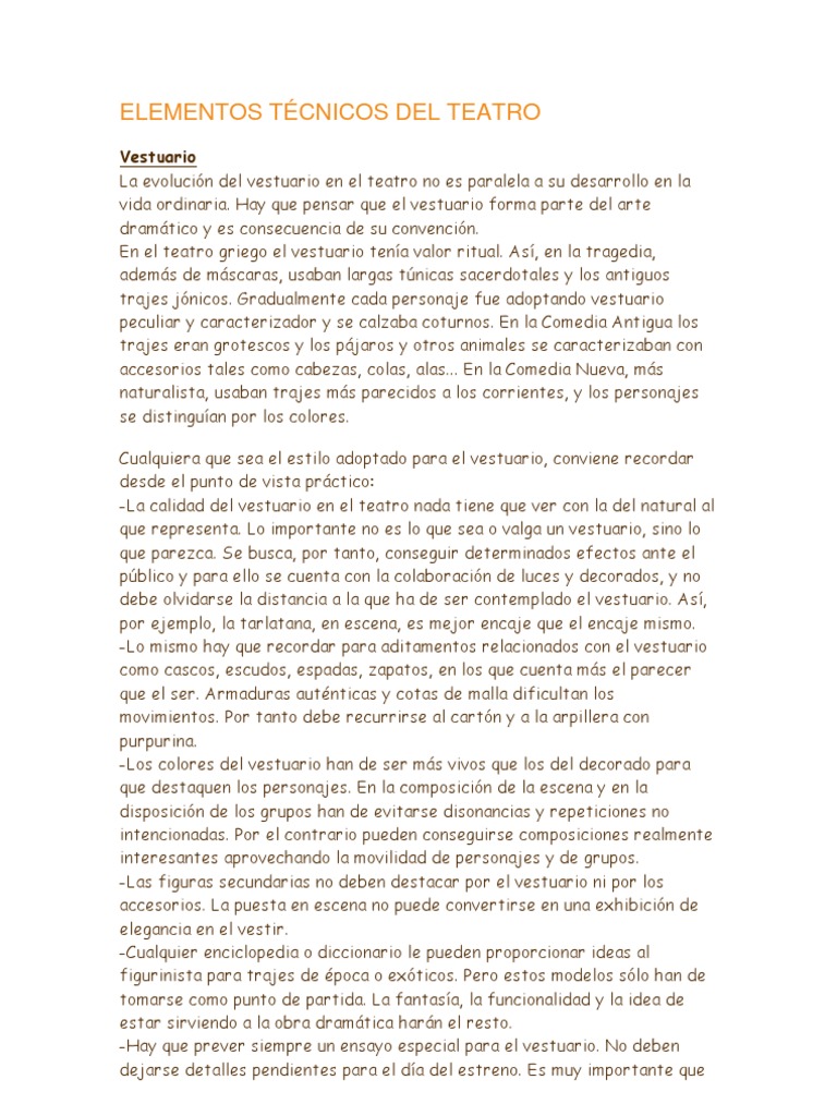 Elementos Técnicos Del Teatro PDF Teatro Productos