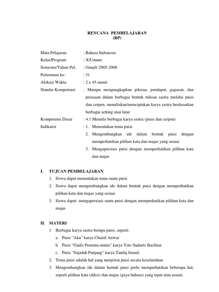 Contoh Rp Dan Rpp Bahasa Indonesia Sma