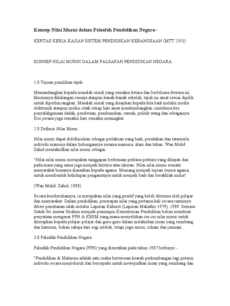 Konsep Nilai Murni Dalam Falsafah Pendidikan Negara Pdf