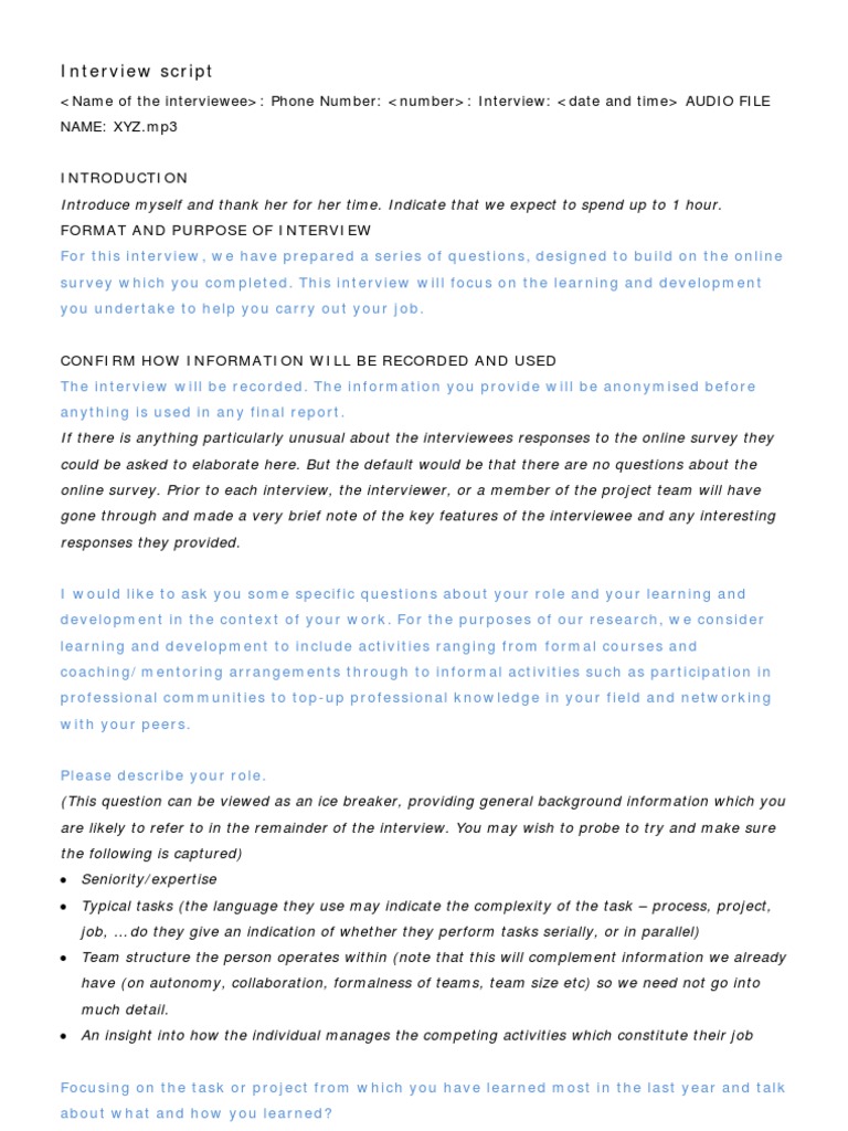 Interview Script | Interview | Learning