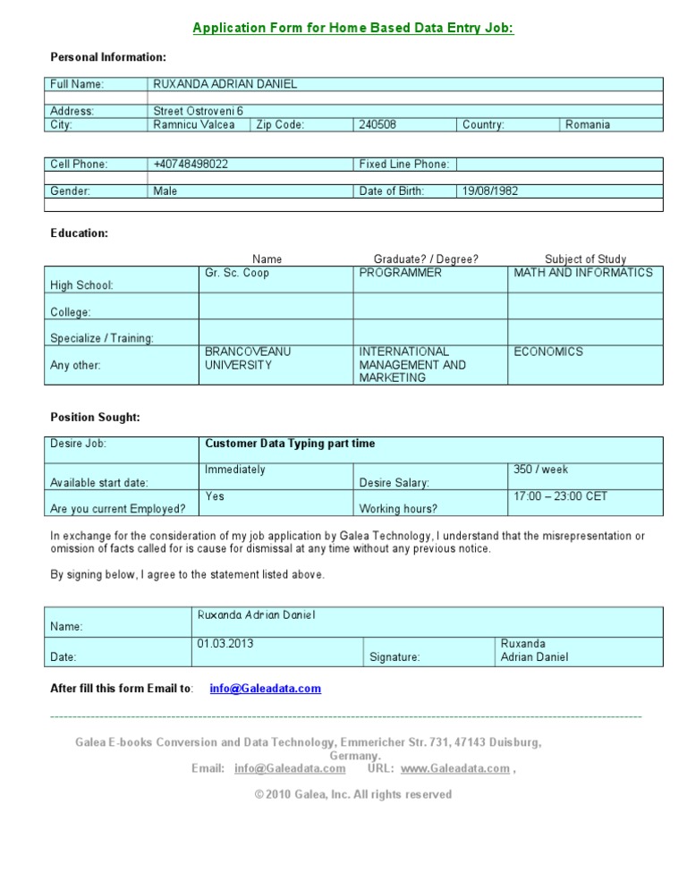 Home-Based Data Entry Job Application | PDF | Business