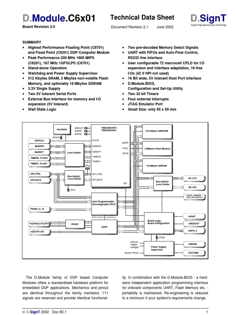 D Module 6701 technical data sheet | Digital Signal Processor | Flash ...