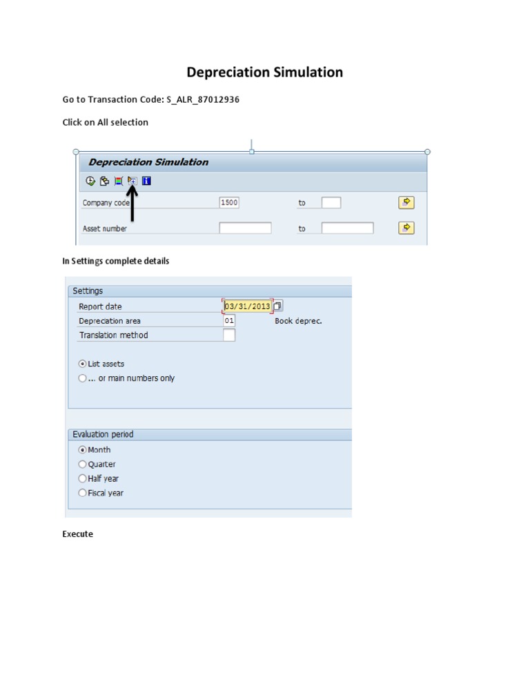 Depreciation Simulation Go To Transaction Code S Alr 87012936