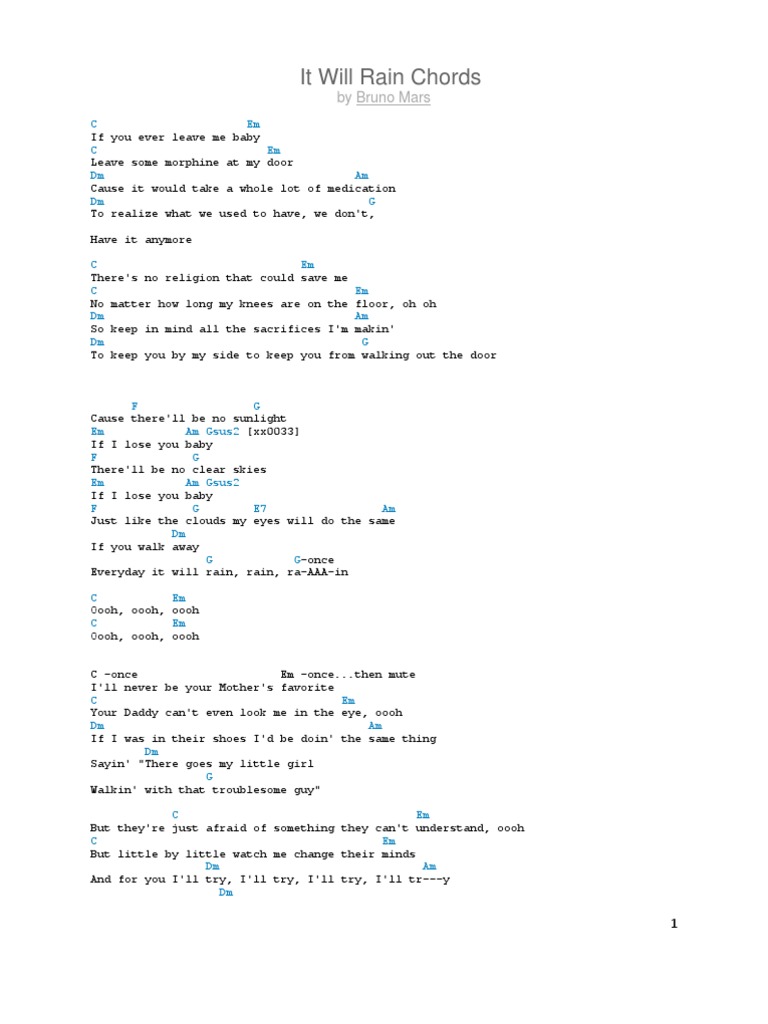 It Will Rain-Bruno Mars Chords | PDF, image size:768x1024