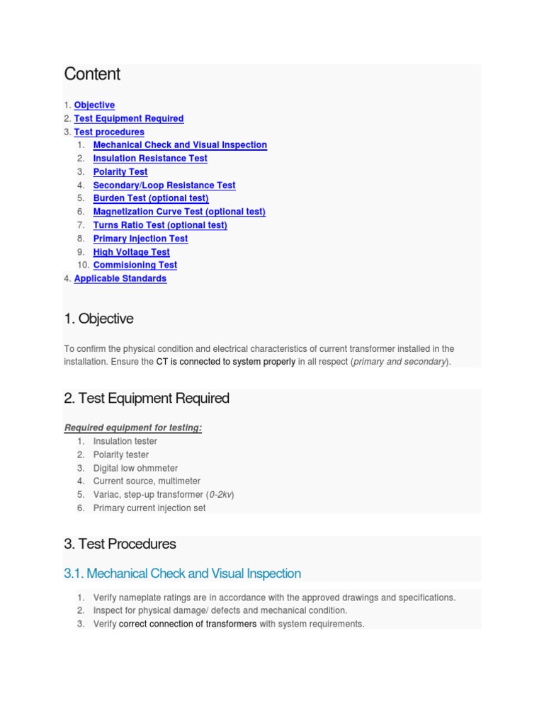 Current Transformer Testing Procedures | PDF | Transformer | Electrical ...