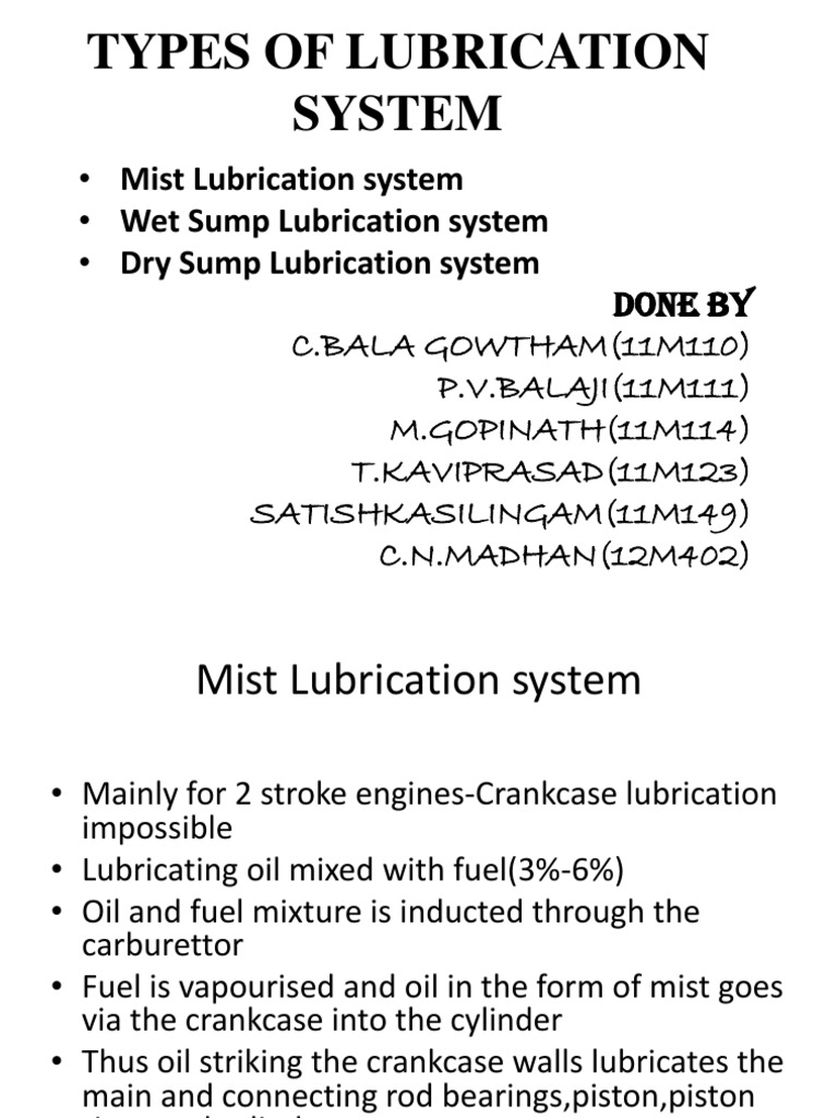 Types of Lubrication System PDF Engines Vehicle Technology