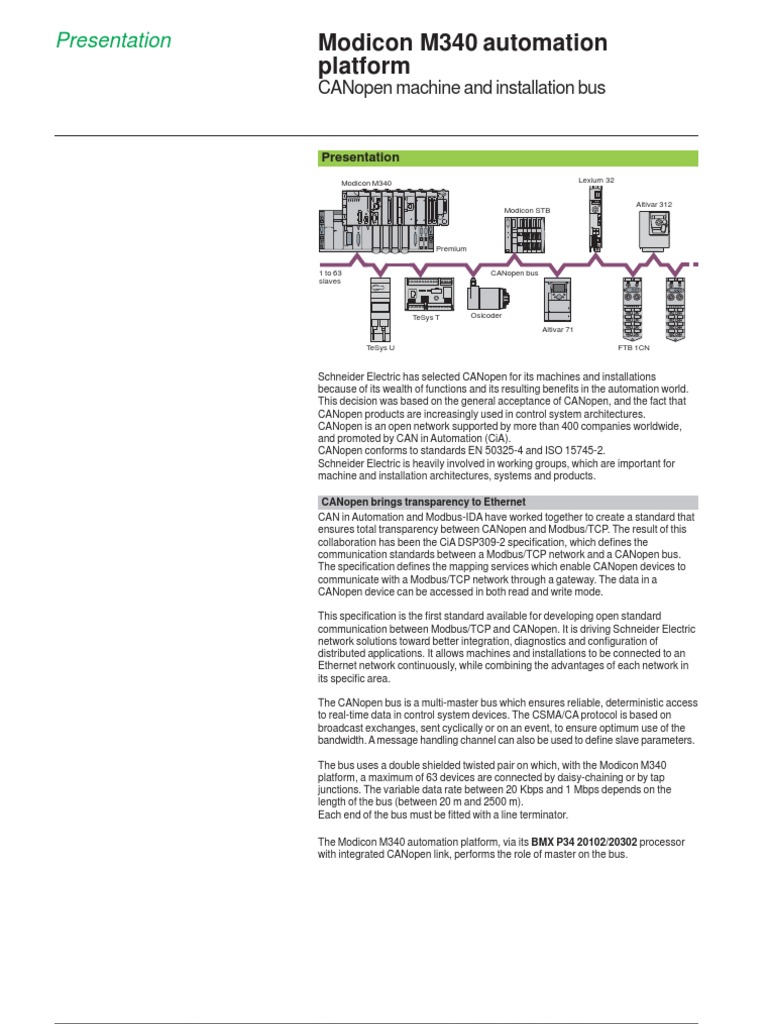 Modicon M340 automation | Computer Network | Transmission Control ...