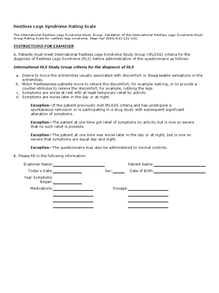International RLS Severity Scale Guide | PDF | Depression (Mood ...