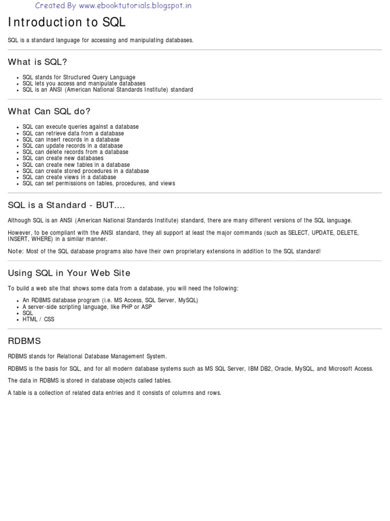 SQL W3schools | PDF