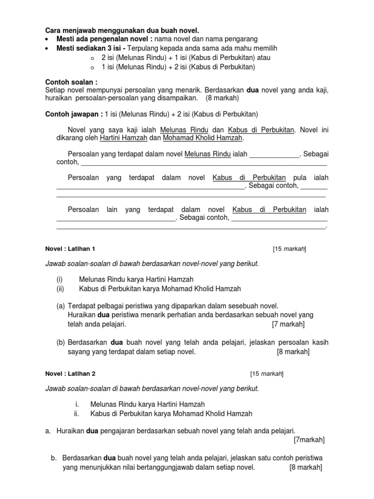 Cara Menjawab Menggunakan Dua Buah Novel Pdf