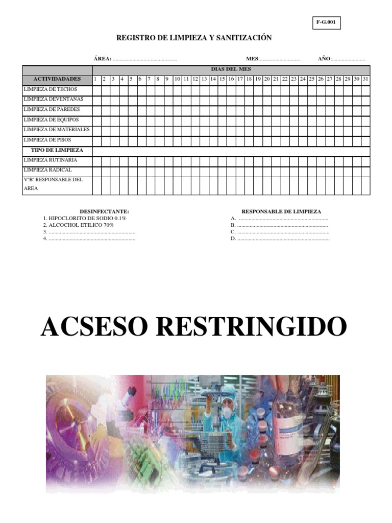 REGISTRO DE LIMPIEZA Y SANITIZACIÓN