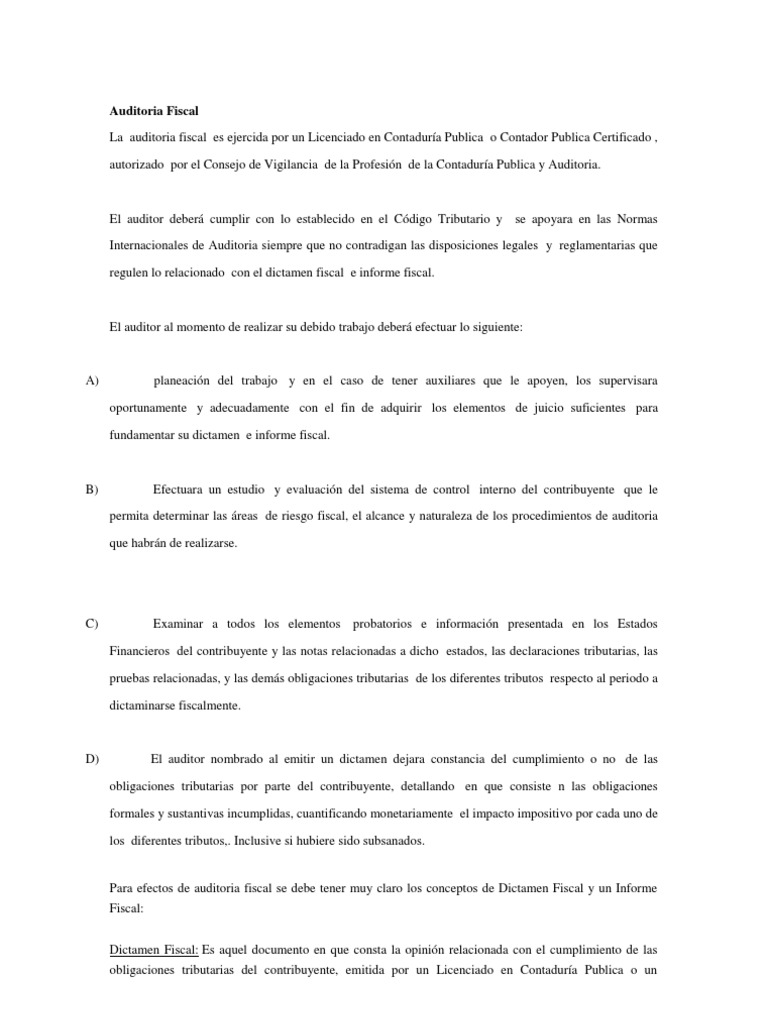 Auditoria Fiscal Pdf Auditoría Financiera Contralor